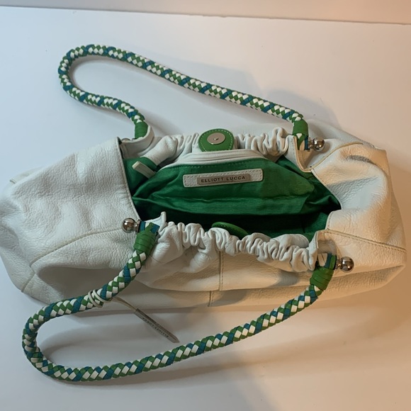 Elliot Lucca White Leather W/Breaded Handles Purse Very Beautiful Used - Picture 5 of 9